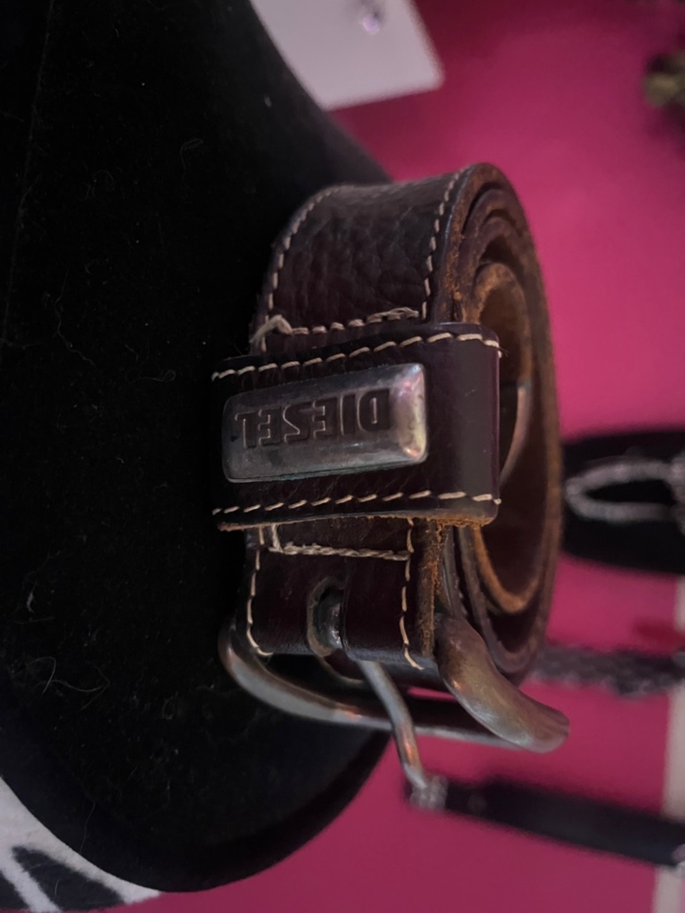VINTAGE DIESEL from 90s Dark Brown Leather Unisex Belt with Branded Buckle